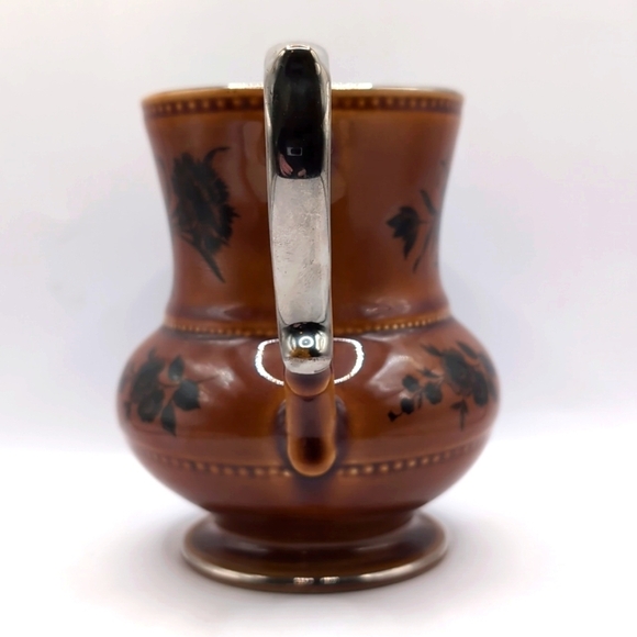 Vintage Lord Nelson Pottery England Brown Floral Pitcher / Vase with Silver Gilt - Picture 5 of 13